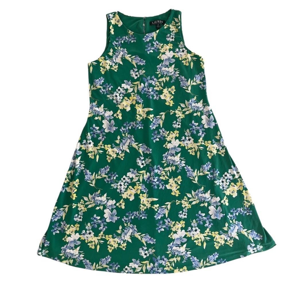 Lauren Ralph Lauren Green Floral Sleeveless Fit & Flare Dress Size 6 Cottagecore